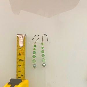 Long different shades of green crystal earrings